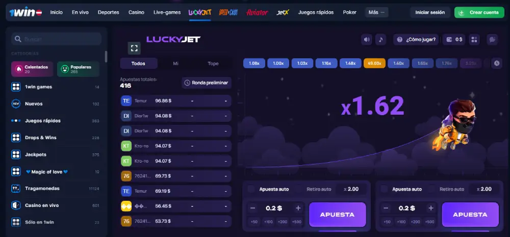 1Win Casino con Lucky Jet
